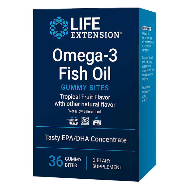Life Extension Omega-3 Fish Oil Gummy Bites puede promover la salud del cerebro, el corazón y las articulaciones con deliciosas y potentes gomitas.